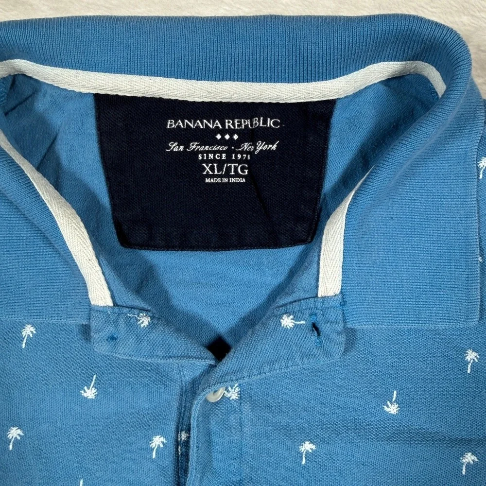 Banana‎ Republic Mens Palm Tree Print Polo Shirt Blue XL Cotton Blend